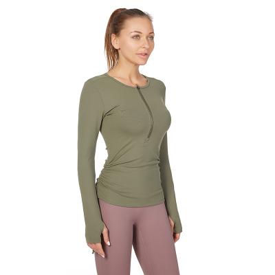 China Breathable Women's Long Sleeve Workout Tops Shirt Half-Zip Thumb Hole Athletic Sports Yoga Cropped Pullover for sale