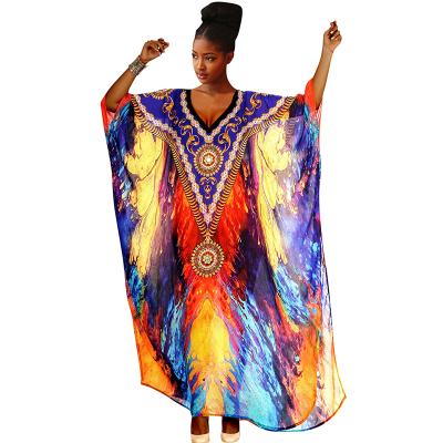 China Breathable New Style Oil Painting Beach Wear Dress Long Kaftan Dress Beach Cover Up for sale