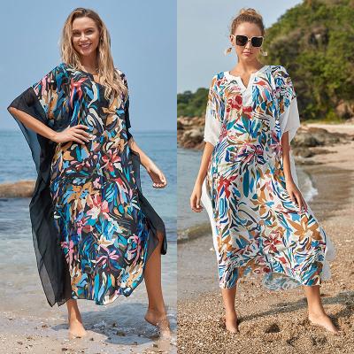 China New Breathable Beautiful Colorful Digital Printing Long Dress Kaftan Beach Wear Loose Dress Beach Cover Up for sale