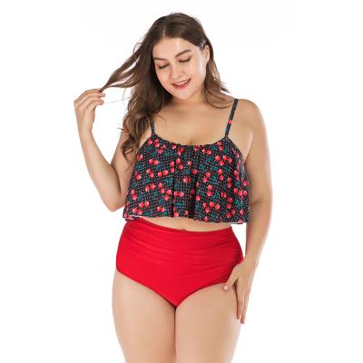 China Summer Breathable Women's Cute Cherry Watermelon Print Tankini Swimsuit Swimwear Plus Size Bikini for sale