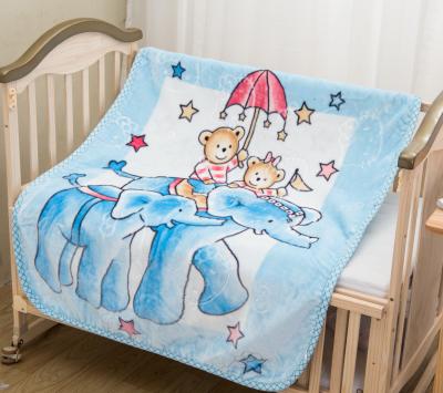 China Anti-static Wholesale High Quality Cute Animals Print Super Soft Embossed Raschel Baby Blanket for sale