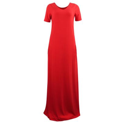 China D018 Women's Soft/Breathable Summer Dress Solid Soft Polyester/Cotton/Breathable O-Neck Long Casual Dress for sale