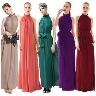 China D067 Women's Super Strapless Dress Broom Neck Collar Chiffon Dress Beach Breathable Bohemian Dress Long for sale