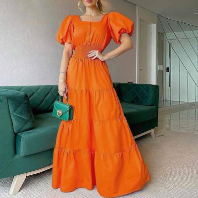 China D078 Viable Ladies Dress Square Sleeve Bubble Dress Summer Sunbathing Neck Beach Casual Dress for sale