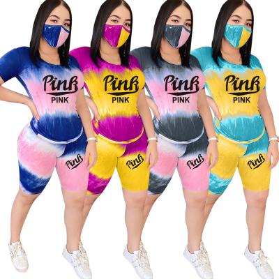 China T023 Hot Women's Breathable Two Piece Shorts Women Letter Printed Casual Sports Ladies Two Piece Set Shorts for sale