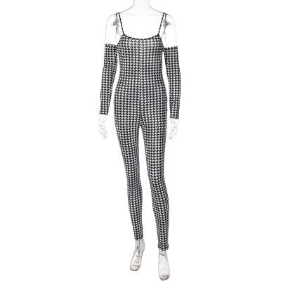 China Spring J008 Breathable Butt Wrap Waist Fashion Slim Siamese Print Milk Stripe Silk Jumpsuit for sale