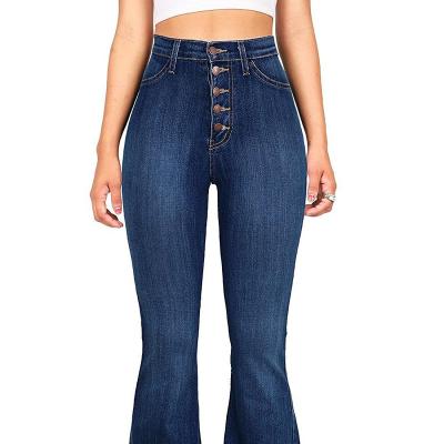 China P017 Women's High Waist Soft/Breathable Slim Fit Denim Slim Straight Flare Pants Bootcut High-waist Jeans Flared Trousers Women Pants for sale