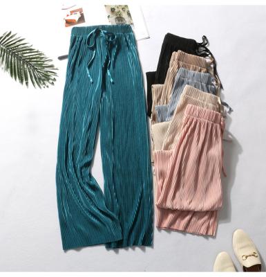 China P019 Women's New P019 Women's New Elastic Pleated Thin Slim Wide Leg Pants Summer Solid Color Waist Breathable Ice Silk Trousers for sale