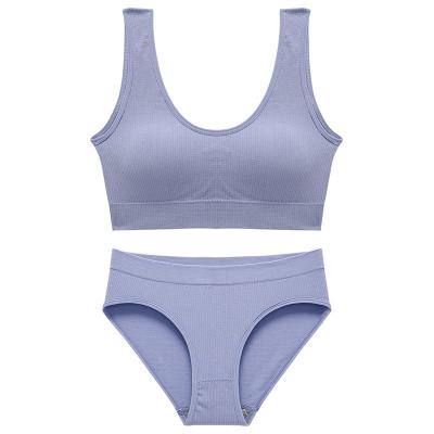 China U008 Women's Spandex/Nylon Underwear No Ring Sleep Steel Bra Set Sexy Deep Thin Comfortable Seamless Back U Vest Yoga Bra Set for sale