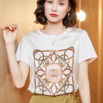 China S005 Women's Breathable Fashion Printed Women's Silk Short Top Shirt for sale