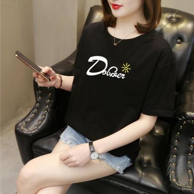 China S006 Women Summer Breathable Cotton Printed O-Neck Over Size Womens Top Shirt for sale