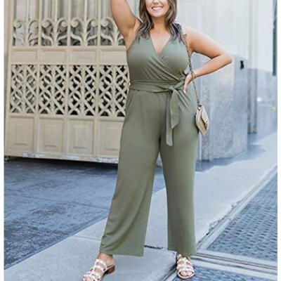 China 2022 Autumn Winter Women Fashion Long Jumpsuit Sexy Deep V Neck Loungewear Loose Sleeveless Casual Overalls for sale