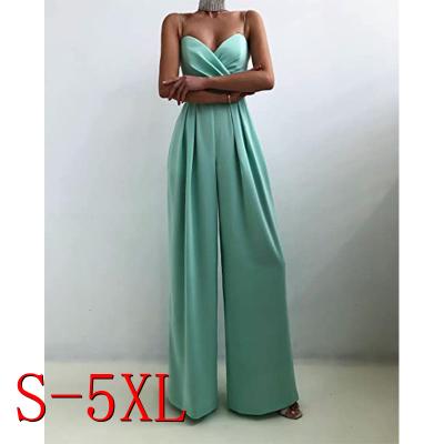 China New Design QUICK DRY Women's Sleeveless Overalls Spaghetti Straps High Waisted Long Pants Romper Elegant Off Shoulder Wide Leg Overalls for sale