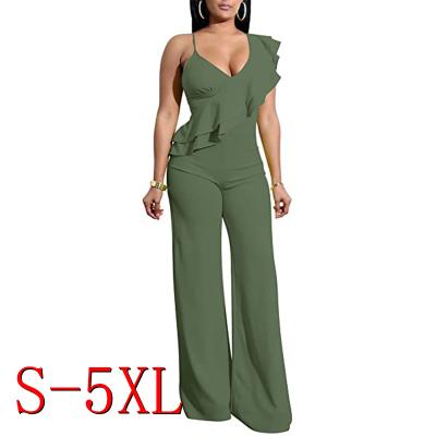 China 2022 Summer Women Overalls Fashion Tank Tops Sleeveless Loose Wide Leg Solid Color QUICK DRY Deep V Neckline Pants Casual Overalls for sale