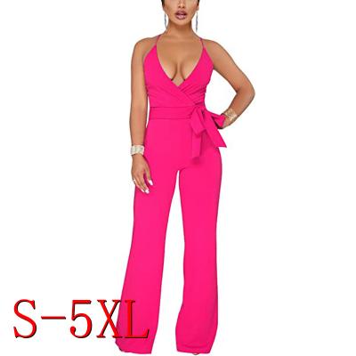 China Summer Elegant Women QUICK DRY Backless Wide Leg Wide Leg Overalls For Women 2022 Hips Halter Bandage V-Neck Sleeveless Overalls for sale