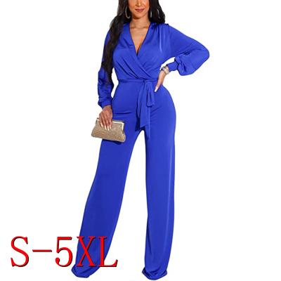 China Wholesale Spring Autumn Women Jumpsuits Fashion V Neck Romper Long Sleeve Sexy Soft Loose QUICK DRY Overalls Plus Size for sale