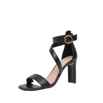 China Fashion Trend Fashion Customized PU Black Ankle Strap High Heel Sandal For Women, Cross Band Strap Stylish Shoe for sale