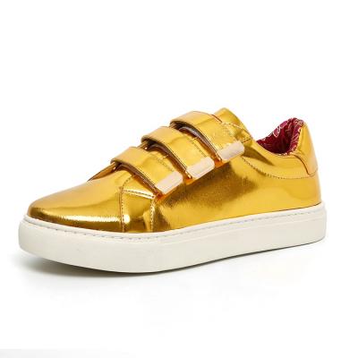 China CUSHIONING New Arrival Customize Logo Trendy Walking Fashion Shoes Women Sneakers Gold Glitter Metallic Sheep Leather Causal Shoe for sale