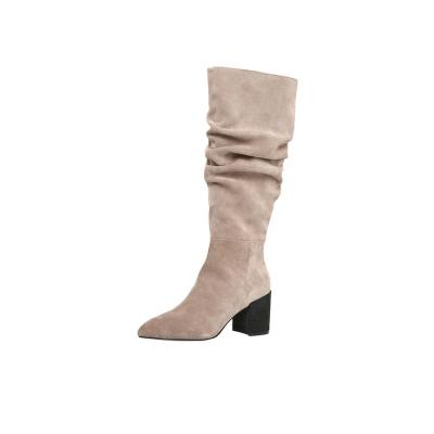 China Custom Made Breathable Factory Fashion Cow Suede Gray Slouch Thigh High Heel Knee Winter Boots For Women, 2021 Long Boots For Ladies for sale