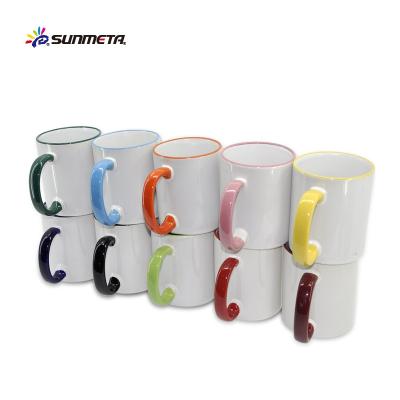 China Viable wholesale 11oz rim and handle color sublimation mug white mugs products for sublimation for sale