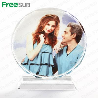 China Round Shaped Custom China BSJ03A Crystal Picture Frame Custom Wedding Photo Frame Souvenir For Sublimation for sale