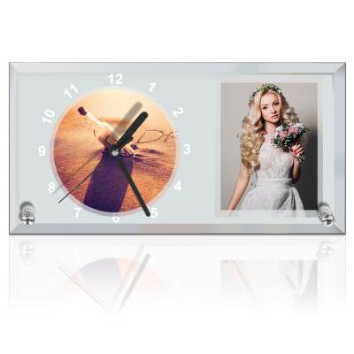 China Fashionable Sunmeta 12inch Strip Mirror Edge Clock Glass Sublimation Photo Frame for sale