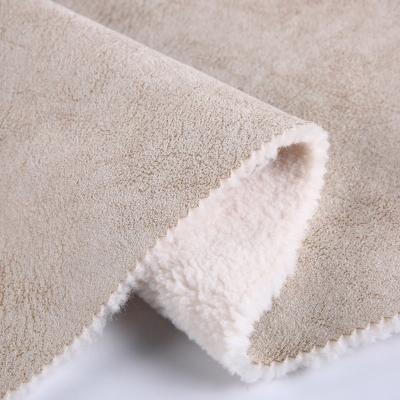 China Hot Popular Cream-coloured Bonded Cloth Print 100% Polyester Suede Fabric With Sherpa For Coat for sale