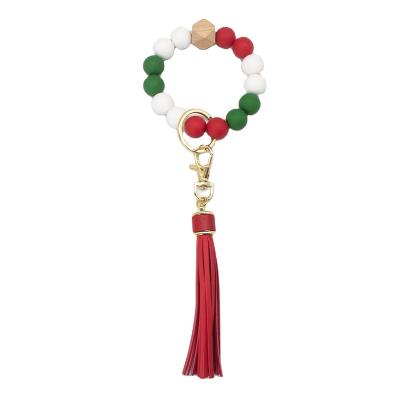 China Amazon FASHION Hot Sale Christmas Gift Silicone Beads Jewelry Key Chain Bracelet Christmas Beads Bracelet Key Chain With PU Tassel for sale