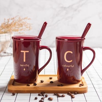 China Wholesale High Quality CLASSIC Red Ceramic Coffee Mug Design Exquisite Letter Engraving 300-400ml Classic Mugs White Box+opp Ceramic Lid for sale