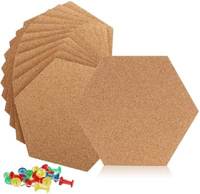 China DRAWING BOARD Custom 6mm Thickness Hexagon Shape Bulletin Message Cork Sheet Hexagon Cork Board Tiles for sale