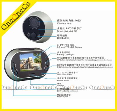 China automaticly take photo.Door Peephole Viewer 3.5 inch TFT Screen with Doorbell for sale