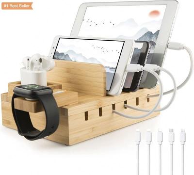 China Mobile Phone Watch Earphone Charging Jumon Bamboo Wooden Charging Stand For Mobile Phone Pen Card Slot Desktop Pad Docking Station Tablet for sale