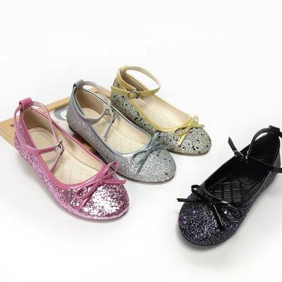 China Other 2022 New Girls Bowknot Leather Shoes Princess Kids Shoes Sequins Flats Sparkle Children's Dancing Shoes For Girls for sale