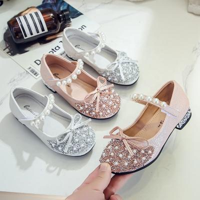 China Breathable Spring Girls Shoes Bead Mary Janes Flats Fling Princess Pearl Glitter Shoes Baby Dance Kids Flat Sandals Kids Wedding Shoes for sale