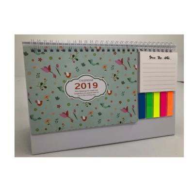 China Custom Chinese Diy Logo Table Calendar 2019 2020 Stand Desk Calendar Planner for Office Table Design with Notepad and Label Sticker for sale