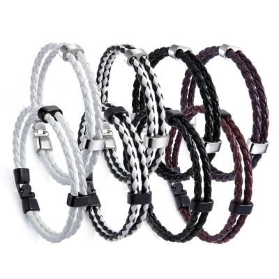 China Environmental Friendly Stainless Steel Magnetic Clasp Custom Logo Carbon Fiber Bead Leather Bracelet For Men for sale