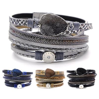 China 2019 Fashion Men's Bracelets Environmentally Friendly Leather Bracelets Natural Stones Bracelet DIY Leather Kit Leather Bracelets for sale