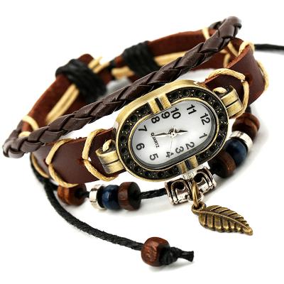 China Trendy Fashion Bracelets Watch Hot Blowing In Retro Female Leather Strap Ladies Wrist Watch Bracelet Women for sale