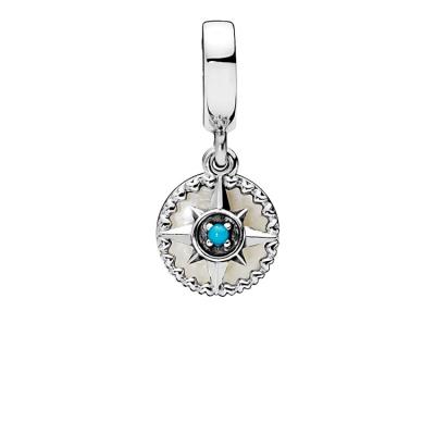 China Factory 2018 BOHEMIA China 925 Sterling Silver Compass Rose Dangle Charm Silver Enamel and Cyan Blue Crystal Pendant Charms for sale