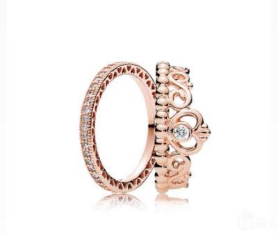 China Environmental Friendly Wholesale Rose Gold Silver Ring For Pandora Crown 925 High Quality Ring Set For Pandora for sale