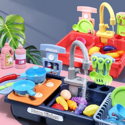 China Educational Funny Electric Cocina De Juguetes Kitchen Water Dishwasher With Faucet Discharged Toy Joybox Kids Pretend Simulation Electric Toy for sale