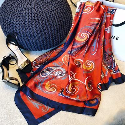 China Daily life stock 100% silk satin scarves ladies Europe and USA silk long shawls scarves hijabs famous brand luxury printing for sale