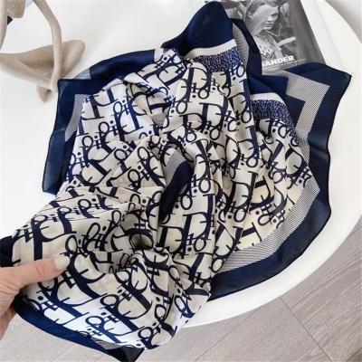 China Daily life TOP designer letter D printed silk satin shawl for women scarf wholesale hijab along for sale