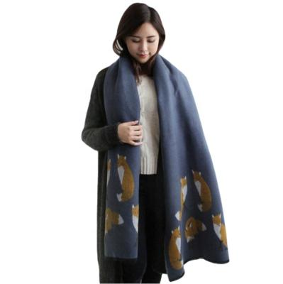 China Autumn Winter Warm Fox Scarf Cashmere Double Sided Thick Cashmere Scarves For Women Pashmina Elegant Shawl Winter Luxury Brand for sale