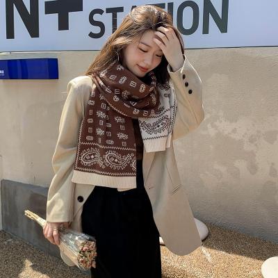 China Soft Touch Feeling 2021 South Korea Autumn/Winter Paisley Luxury Designer Scarves Wool Blend Acrylic Knitted Scarf For Women for sale