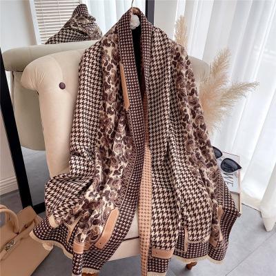 China Cashmere check winter thousand bird warm bib shawl foreign trade scarf women news double-sided cashmere flower cashmere for sale