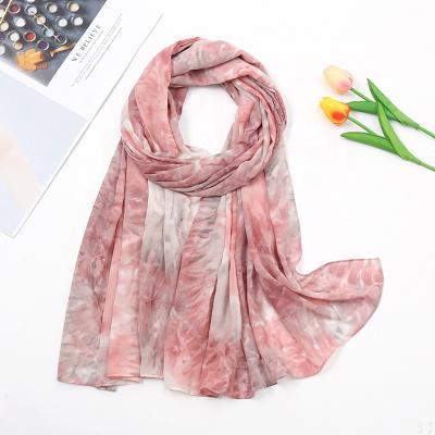 China New daily life muslim hijab design pearl chiffon tie dye tudung fabric western fashion ink painting scarf shawls for sale