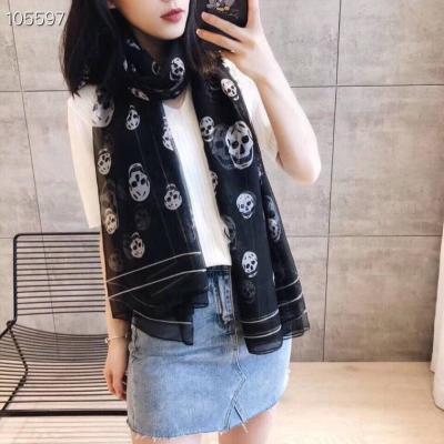 China New Spring Fashion Luxury Pure Silk Shawl Long Scarf popular/fashion size stole hijab for women black skull printed scarves silk for sale