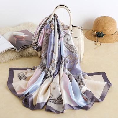 China Popular/Fashion Silk Scarves Lady Screen Printing Wave Edge Custom Wholesale Chinese Pattern Satin Dot Silk Scarves for sale