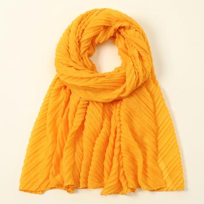 China 2021 New Arrival Soild Wrinkle Tr Cotton Scarf Women Premium Daily Life Hijab Wrap Single Pleat Stole Shawls Muslim Hijab Pleated for sale